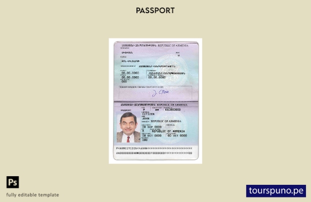 Plantilla de pasaporte de Armenia lista para imprimir